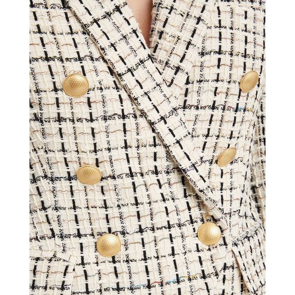 L'AGENCE Kenzie Double Breasted Tweed Blazer in Ivory Multi - Picture 4 of 12